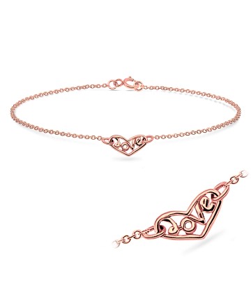 Rose Gold Plated Heart and Love Silver Bracelet BRS-10-RO-GP